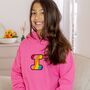 Pink Kids Rainbow Embroidered Initial Hoodie, thumbnail 1 of 4