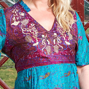Zaria Silk Print Embroidered Dress 30, 3 of 3