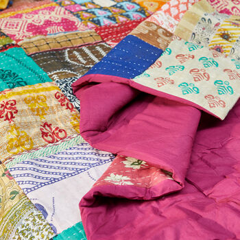 Handmade Kantha Patchwork Quilted Bedspread Cover Throw, 2 of 6