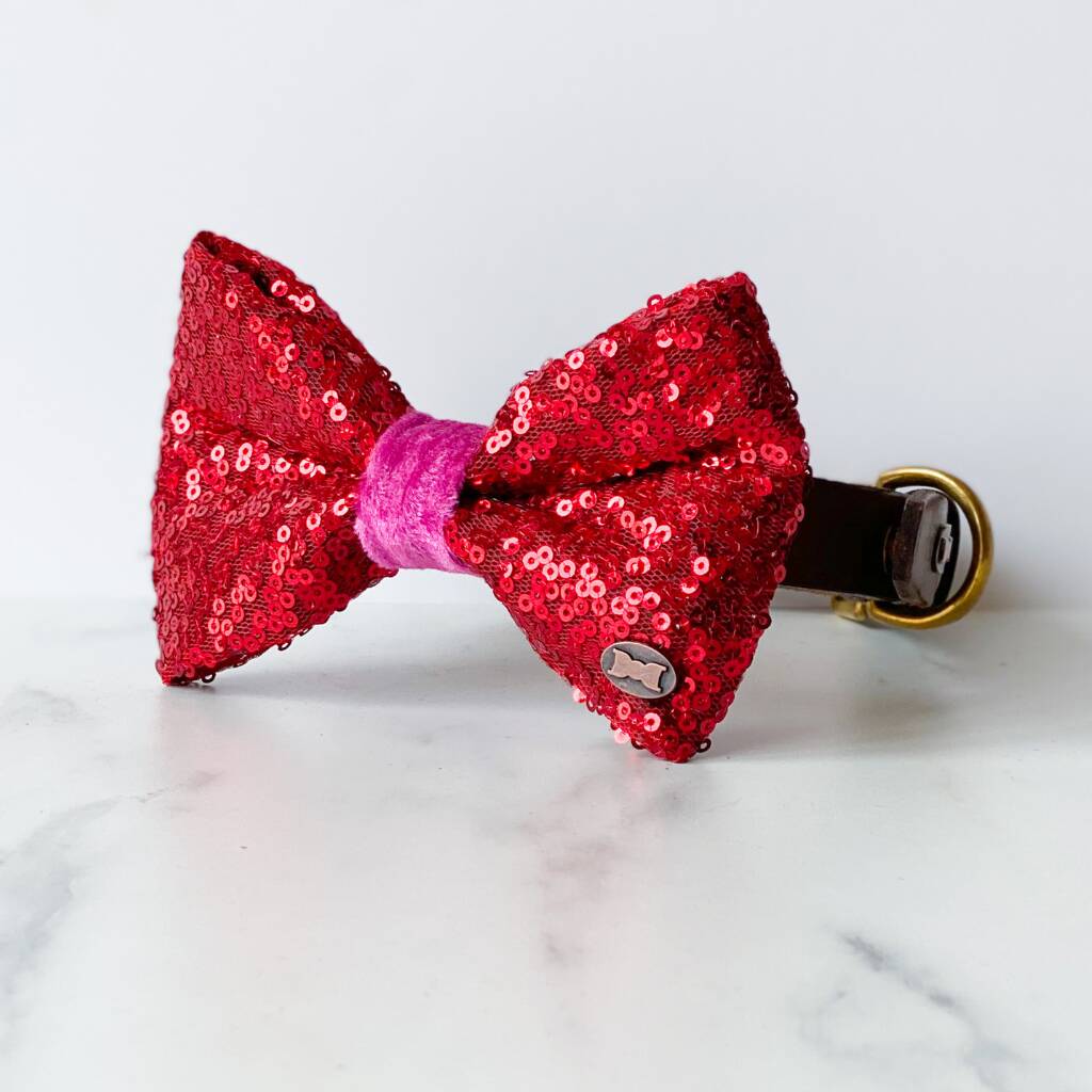 Red Sequin Christmas Dog Bow Tie, 1 of 2