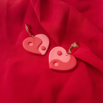 Yin Yan Hearts | Polymer Clay Statement Earrings, 4 of 8