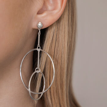 Interlock Double Hoop Drop Earrings In Silver Colour, 2 of 2