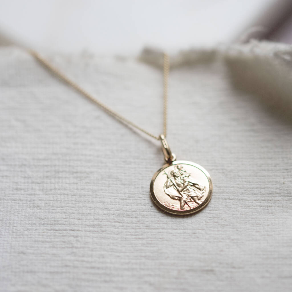 9k Gold St Christopher Necklace, 1 of 5