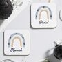 Scandi Rainbow Personalised Christmas Coasters, thumbnail 1 of 3