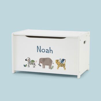 Personalised Safari Animal Design White Toy Box, 2 of 2