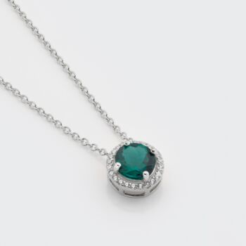 925 Sterling Silver Round Emerald Necklace, 2 of 3