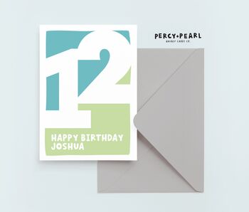 Personalised 12th Birthday Card Green And Blue, 4 of 4