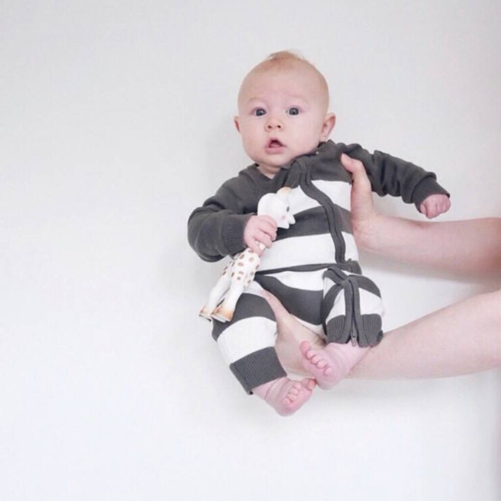 Charcoal Knitted Striped Zip Up Onesie, 1 of 2