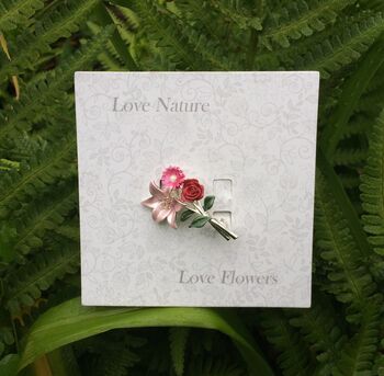 Lily, Gerbera And Rose Flower Bouquet Brooch, 4 of 6