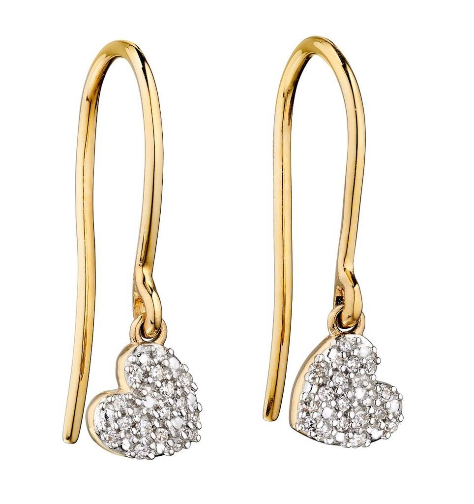 9ct Yellow Gold Diamond Heart Hook Earrings By Oh So Cherished