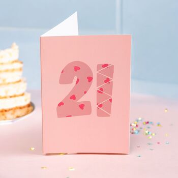 21st Birthday Card Bold Pink Hearts Design, 2 of 2