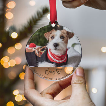 Dog Memorial Ornament Personalised Photo Christmas Bauble, 8 of 8
