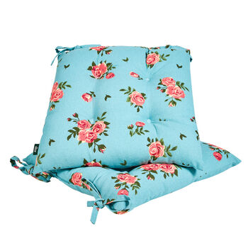 Set Of Two Tie On Blue Rose Seat Pads, 2 of 4