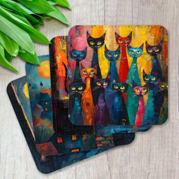 Mystic Felines Set Of Four Pu Leather Coasters, 3 of 8