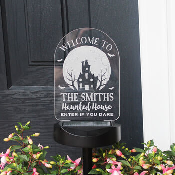 Personalised Haunted House Halloween Solar Light Sign, 2 of 9