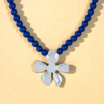 Statement Navy Bead And Silver Flower Necklace, 3 of 4