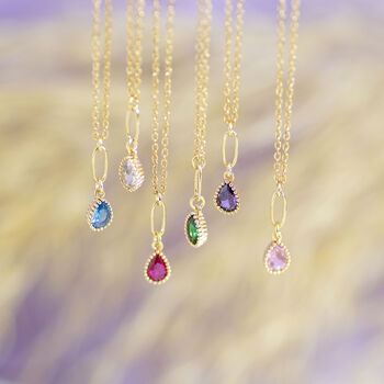 Gold Plated Teardrop Birthstone Pendant Necklace, 8 of 12