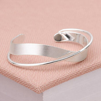 Adjustable Sterling Silver Plated Open Crossover Cuff Bangle, 4 of 8