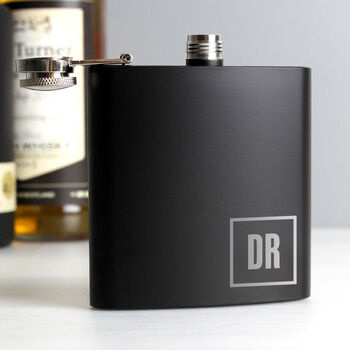 Personalised Initials Black Stainless Steel Hip Flask, 2 of 5