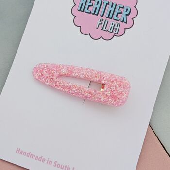 Pink Glitter Resin Hair Clip / Blush Statement Hair Slide / Girl's Birthday Present / Fashion Hair Accessory, 3 of 4