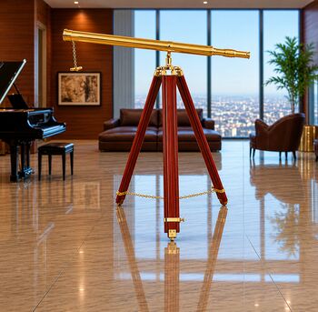 Adjustable 60 Inch Brass Floor Telescope With Wooden Tripod, 6 of 7