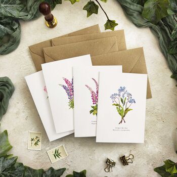 Set Of 10 Different Pink And Blue Wildflower Notecards, 5 of 7