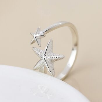 Sterling Silver Starfish Adjustable Open Band Ring, 4 of 6