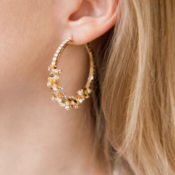 Gold Colour Crystal Encrusted Large Hoop Earrings, 2 of 2