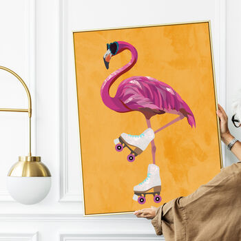 Flamingo Rollerskating Custom Original Art Print, 2 of 7