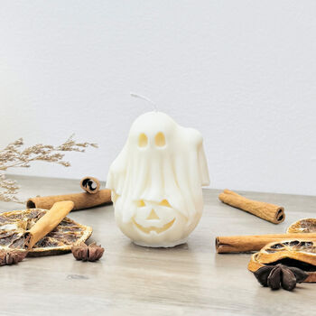 White Halloween Pumpkin And Spooky Ghost Candle, 4 of 10