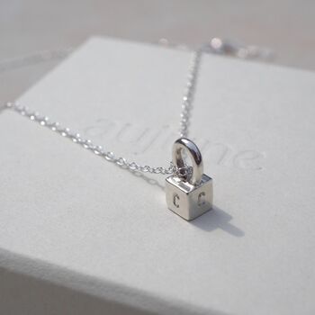 Personalised Hand Stamped Dainty Cube Initial Necklace, 3 of 12