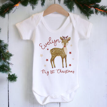 My First Christmas Hand Drawn Reindeer Baby Outfit, 2 of 7