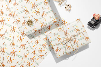 Personalised Giraffe 1st Birthday Wrapping Paper, 4 of 4