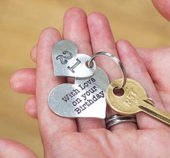 21st Birthday Gift Personalised 2pc Heart Key Ring, 3 of 12