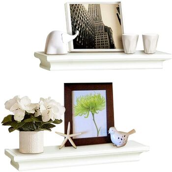 Set Of Two White Floating Wall Shelves Storage, 4 of 8