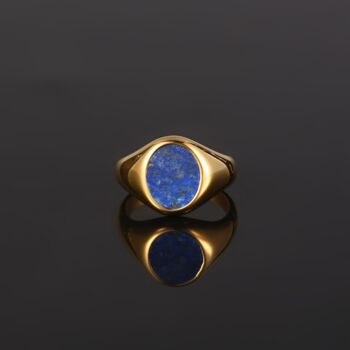 Gold Plated Blue Lapis Lazuli Steel Signet Ring For Men, 7 of 11