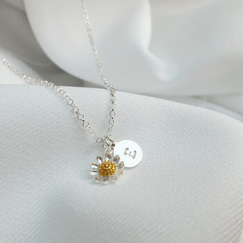 Sterling Silver Personalised Daisy Flower Pendant Two Tone Necklace, 3 of 9