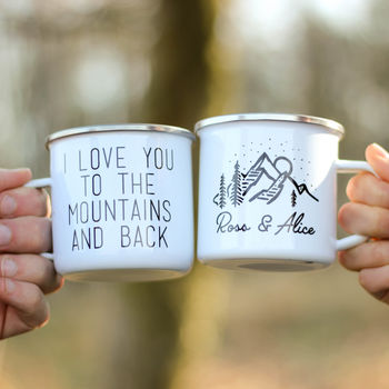 Personalised Love You To The Mountains Enamel Mug, 2 of 5