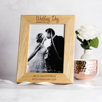 Wedding Day Gift Oak Personalised Picture Frame, 3 of 4