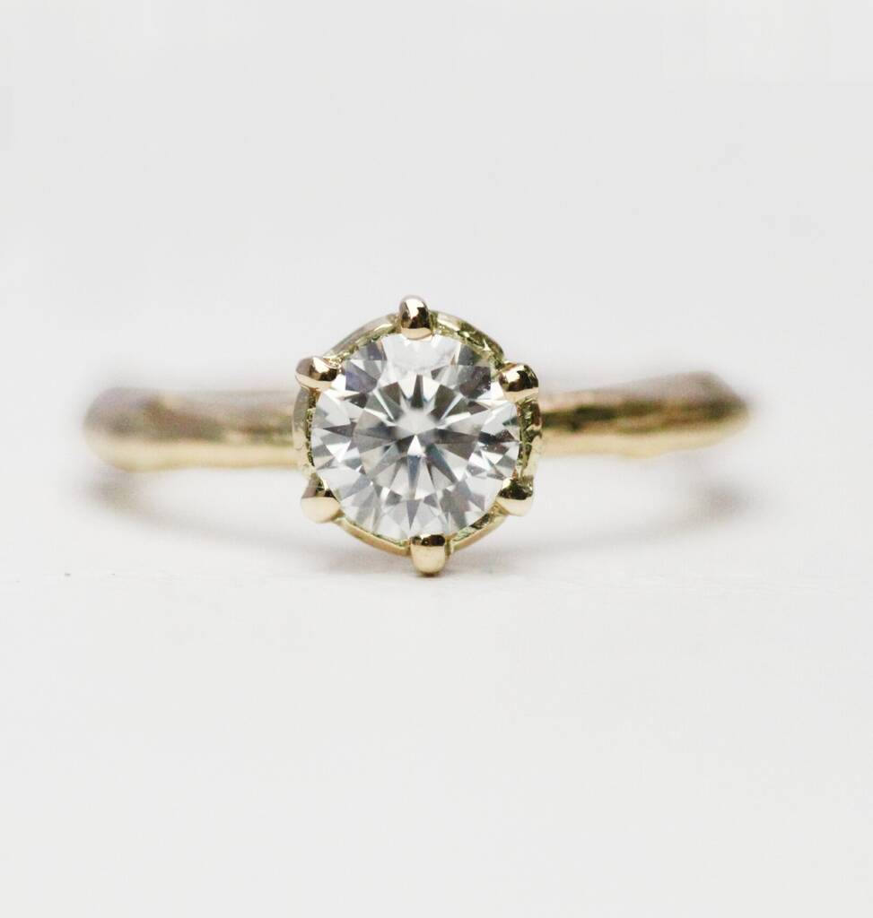 18ct Gold Twig White Sapphire Solitaire Ring, 1 of 7