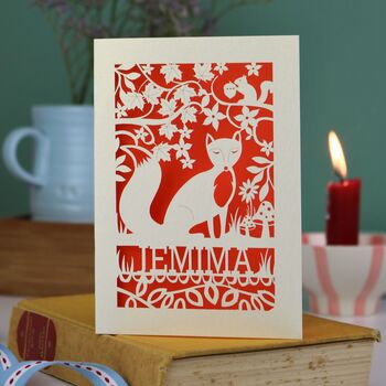 Personalised Papercut Fox Birthday Card, 4 of 8