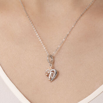 70th Birthday Necklace Silver Heart With Rose Gold Flower Pendant, 2 of 5
