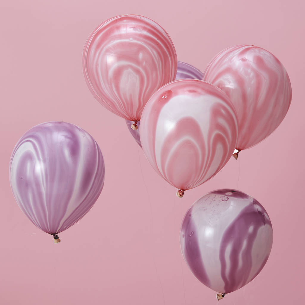 Pink Purple Marble Party Balloons Decoration 10 Pack, 1 of 3