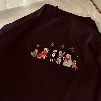 Christmas Cats Embroidered Sweatshirt, 7 of 9