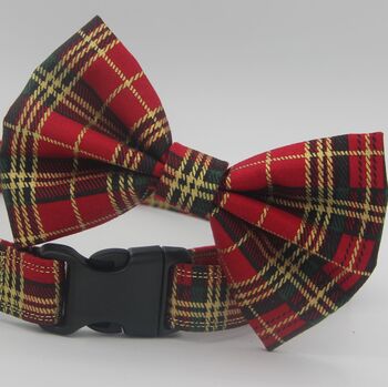Red And Gold Tartan Dog Bow Tie, 2 of 12