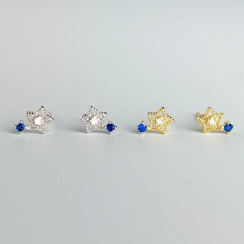 Sterling Silver Blue Crystal Star Stud Earrings, 2 of 6