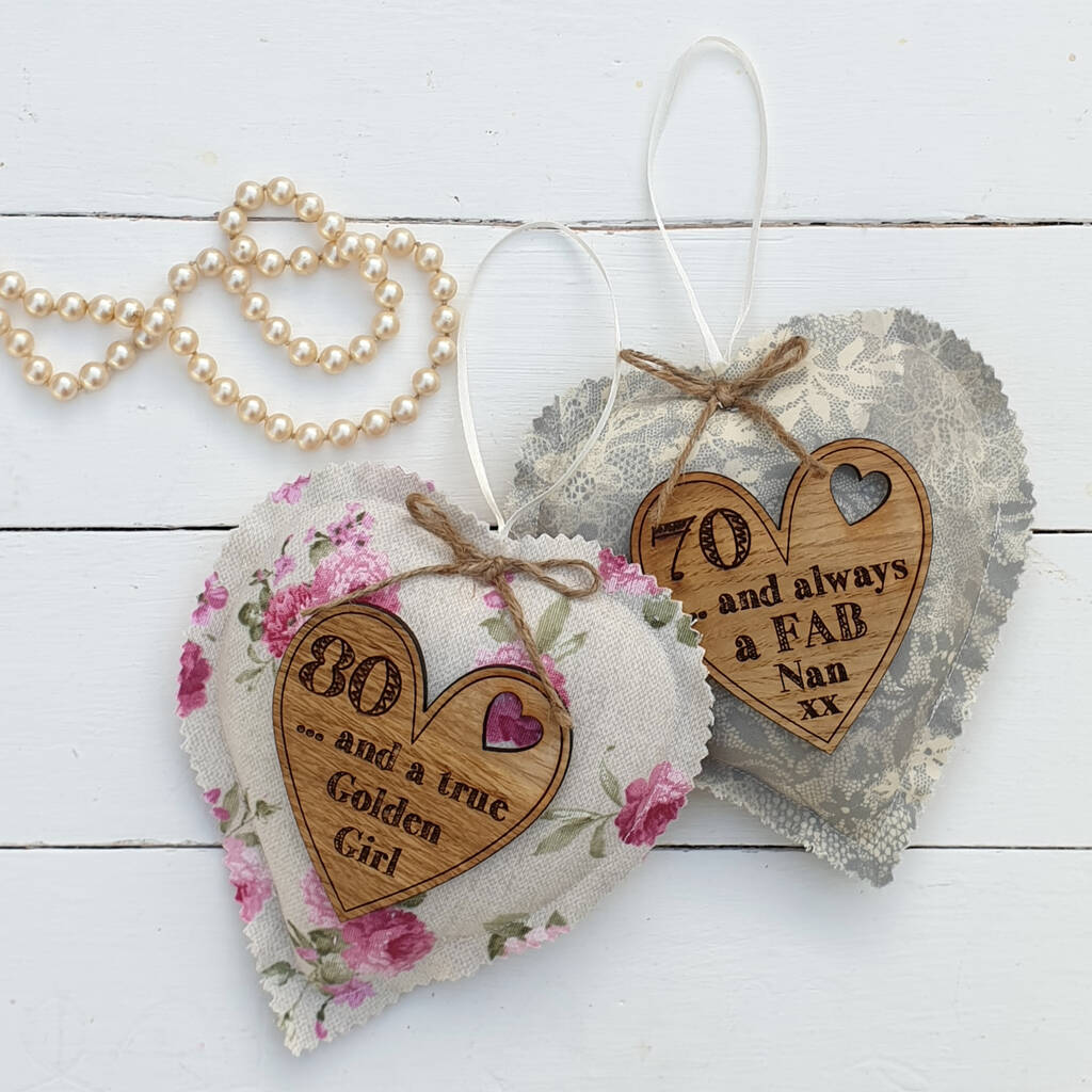 80th Birthday Fabric Heart With Oak Message