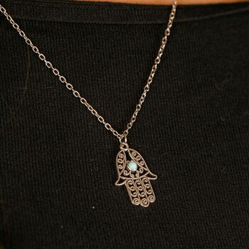 Hamsa Fatima Gold And Silver Plated Dainty Necklace, 6 of 7