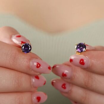9ct Gold Amethyst Stud Earrings, 2 of 3
