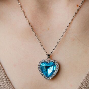 Titanic Blue Large Zircon Heart Pendant Necklace, 4 of 7